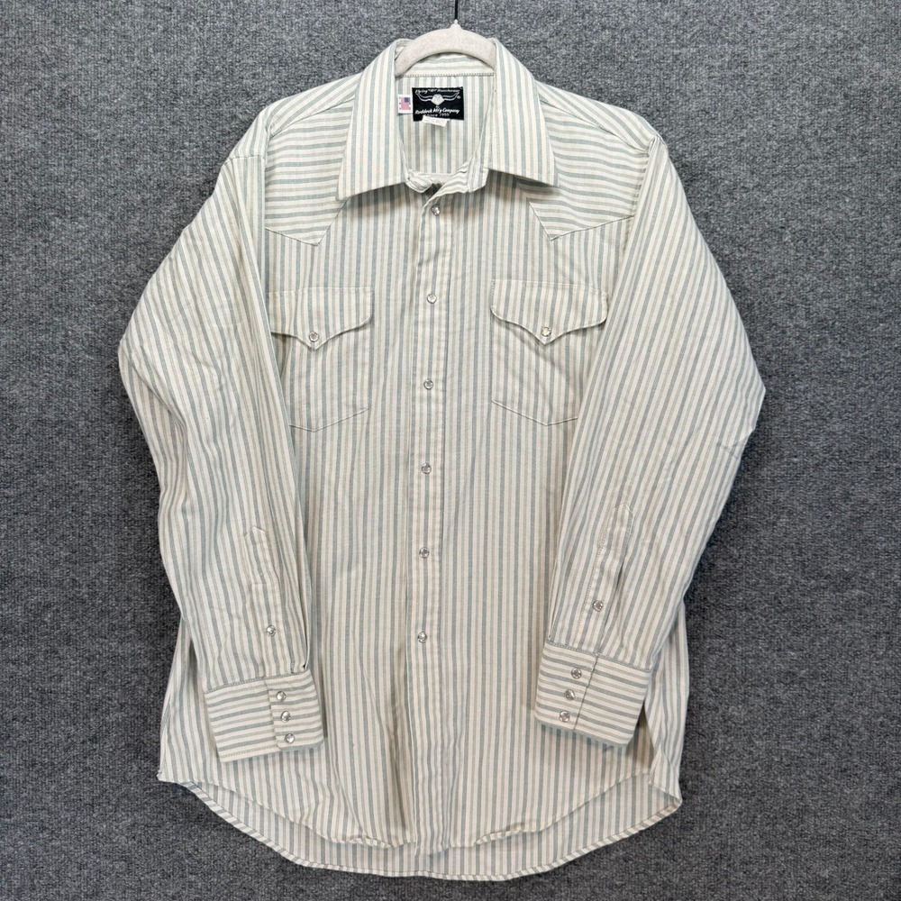 Flying R Ranchwear Western Shirt Mens 16.5 Green Striped Pearl Snap Cowboy Retro